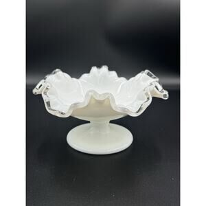 Fenton Silver Crest Candy Dish | 7” Ruffled Milk Glass Bowl Vintage USA